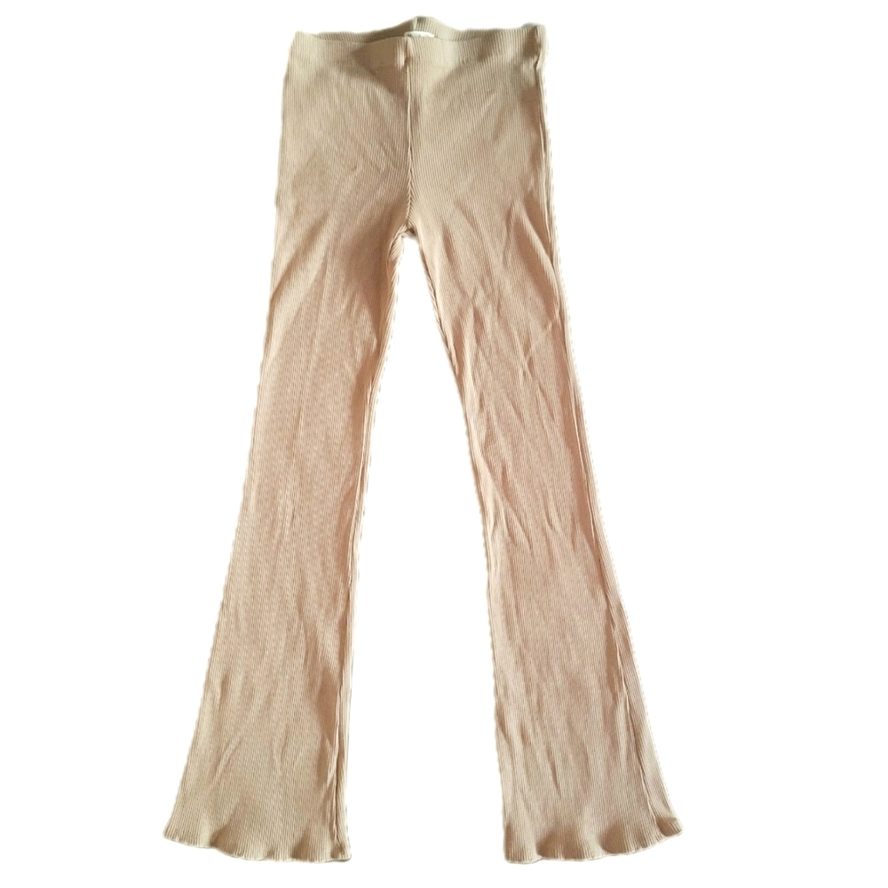 Better Be Ribbed Beige Flare Leggings | M